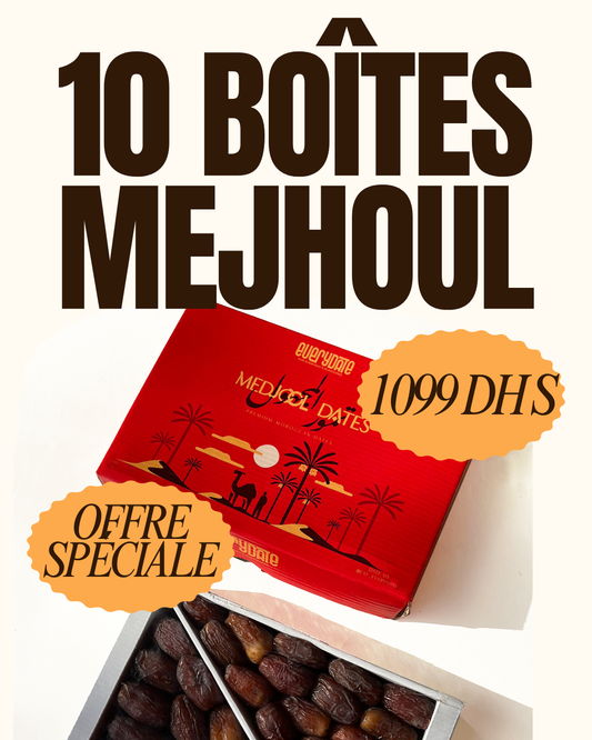 Pack de 10 boîtes de Dattes Mejhoul Large de Tafilalet - 1 KG | Trésor du Maroc