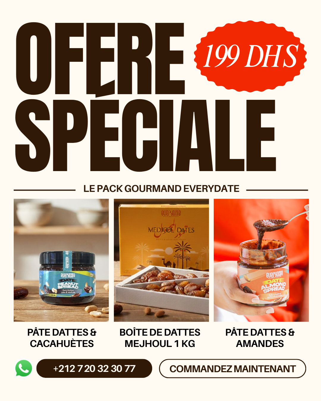 Pack Dattes Mejhoul 1 kg avec 2 Pâtes à Tartiner – Offre Spéciale